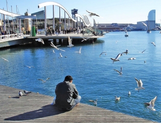 Vogelfütterer vor Maremagnum am Fährhafen (12/2010)